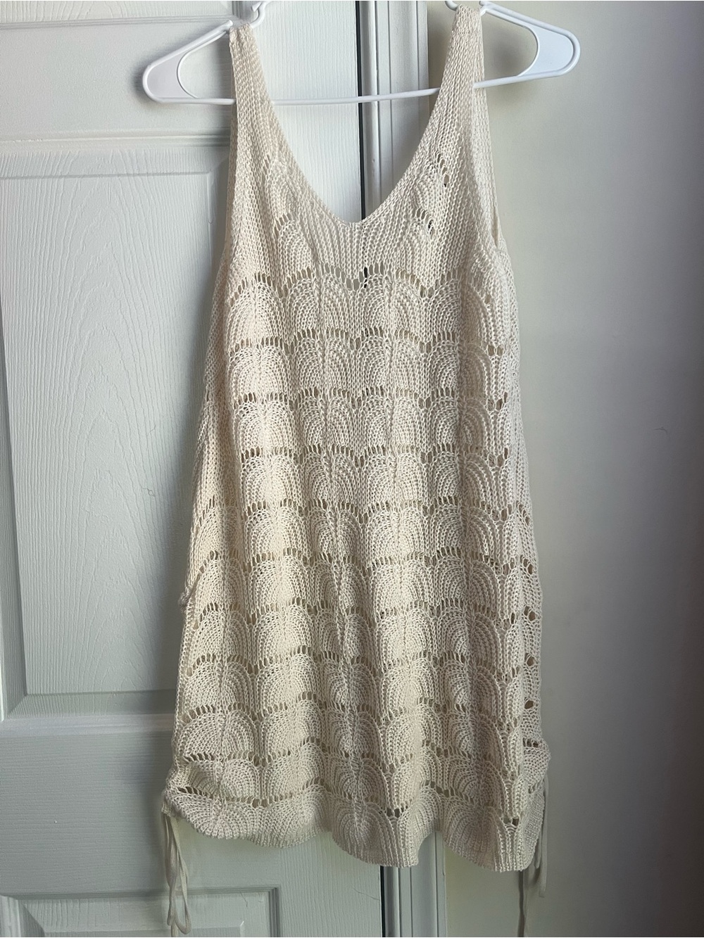 Cream Crochet Open Knit Boho Sleeveless Mini Swim Cover Up Dress Medium